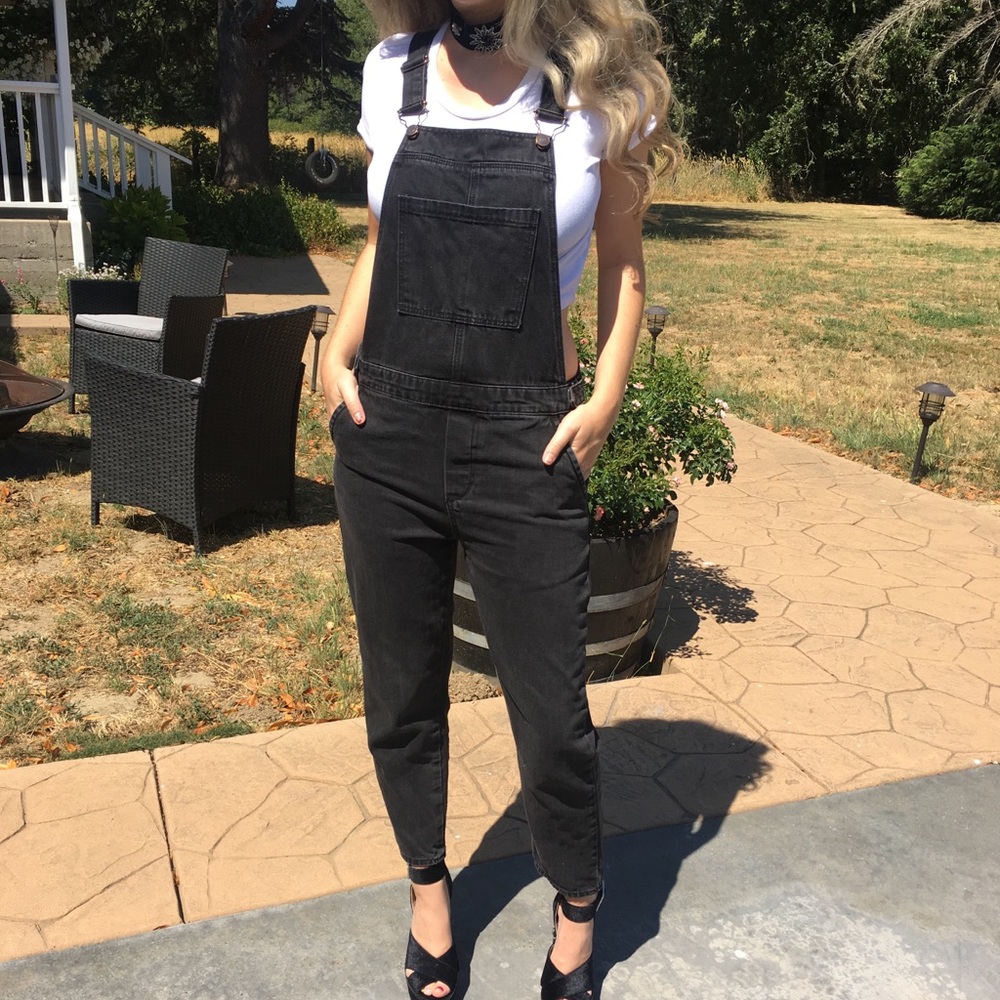Topshop Moto black denim overalls